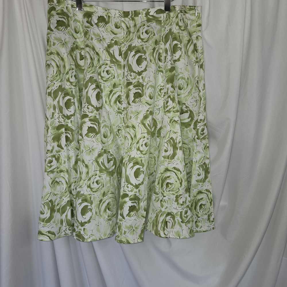 Hillard & Hanson Green Rose Floral Full Skirt Plus Size 14